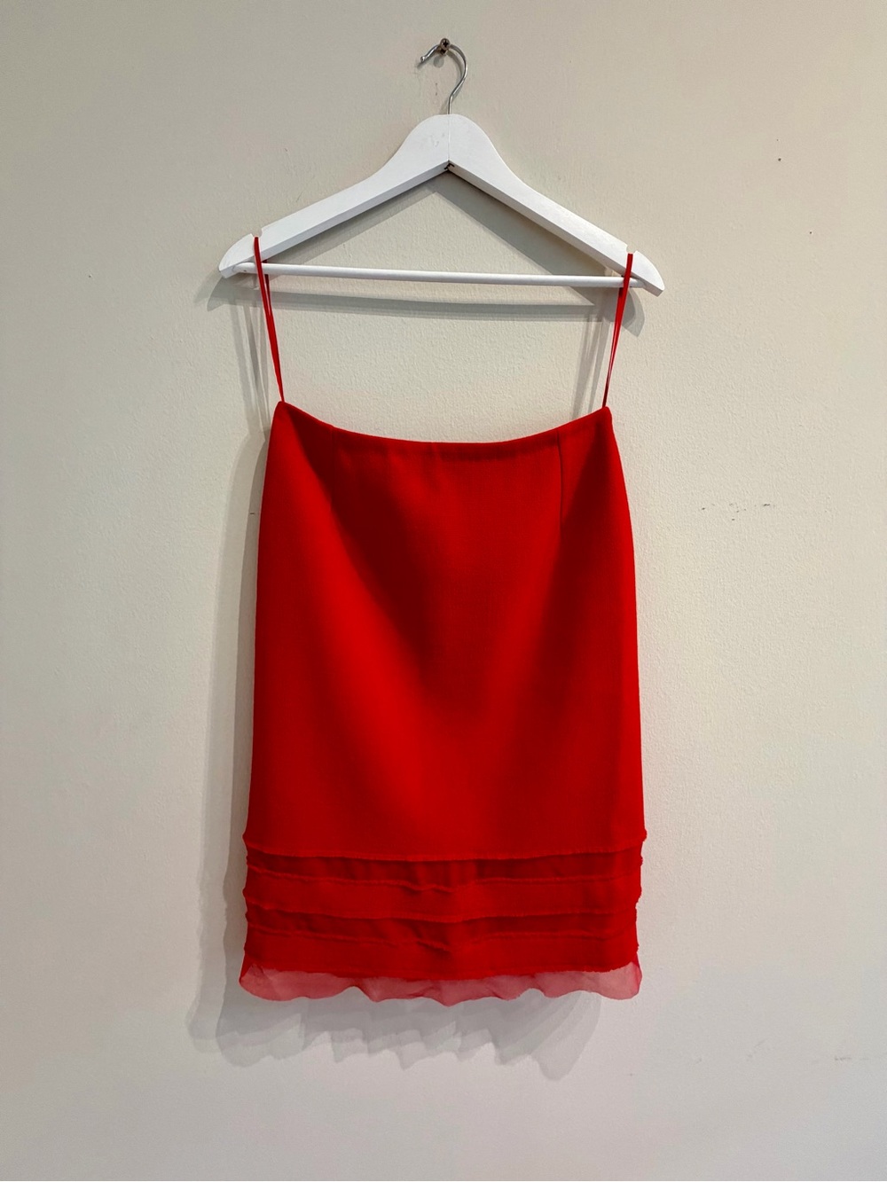 Oscar de la Renta Red Pencil Skirt with Sheer Tiered Hem